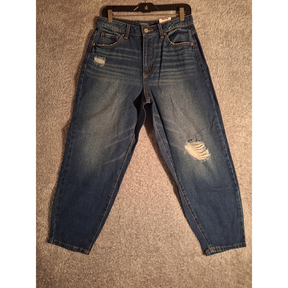 Time and Tru Womens High Rise Barrel Jeans Size 8 Medium Wash Distressed NEW